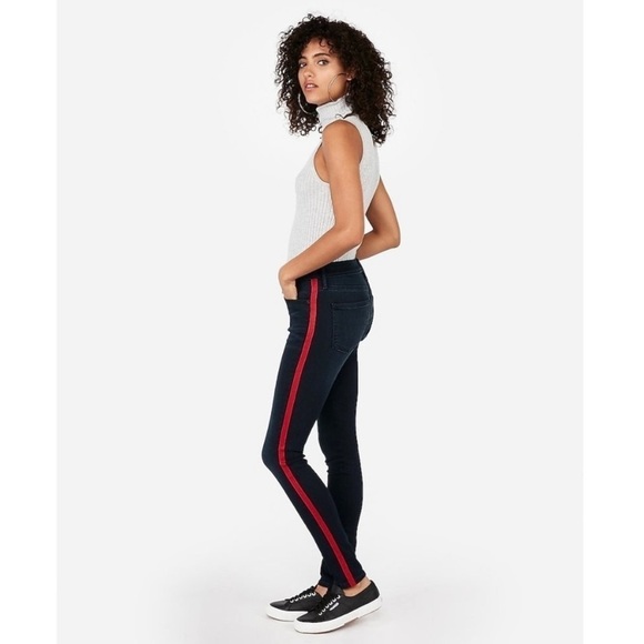 Express Mid Rise Side Stripe Jean Leggings - Picture 3 of 10